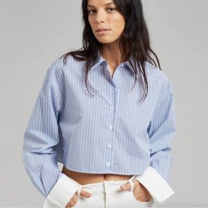 The Frankie Shop - blue stripe cropped cuff shirt
